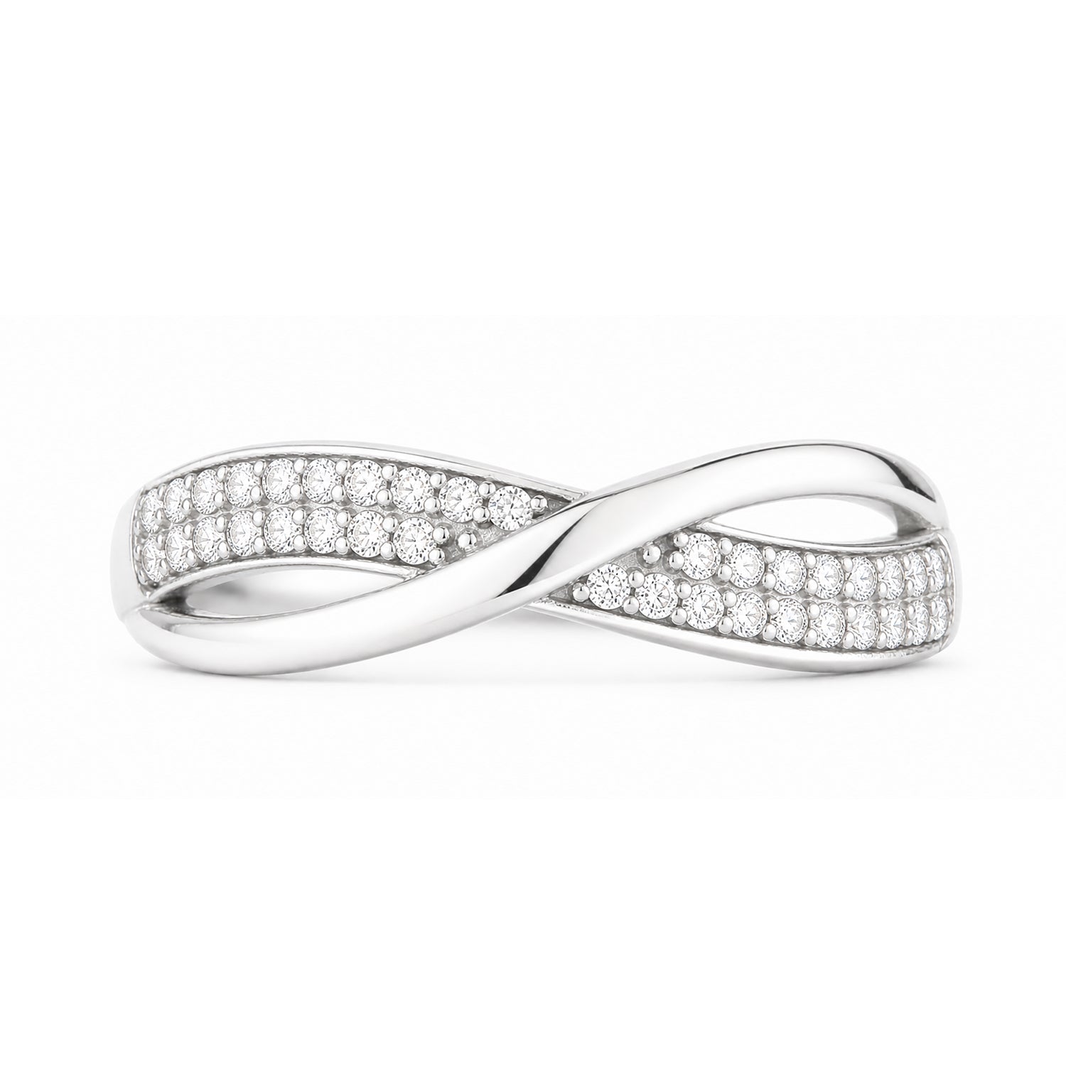 9ct White Gold Cubic Zirconia Crossover Ring