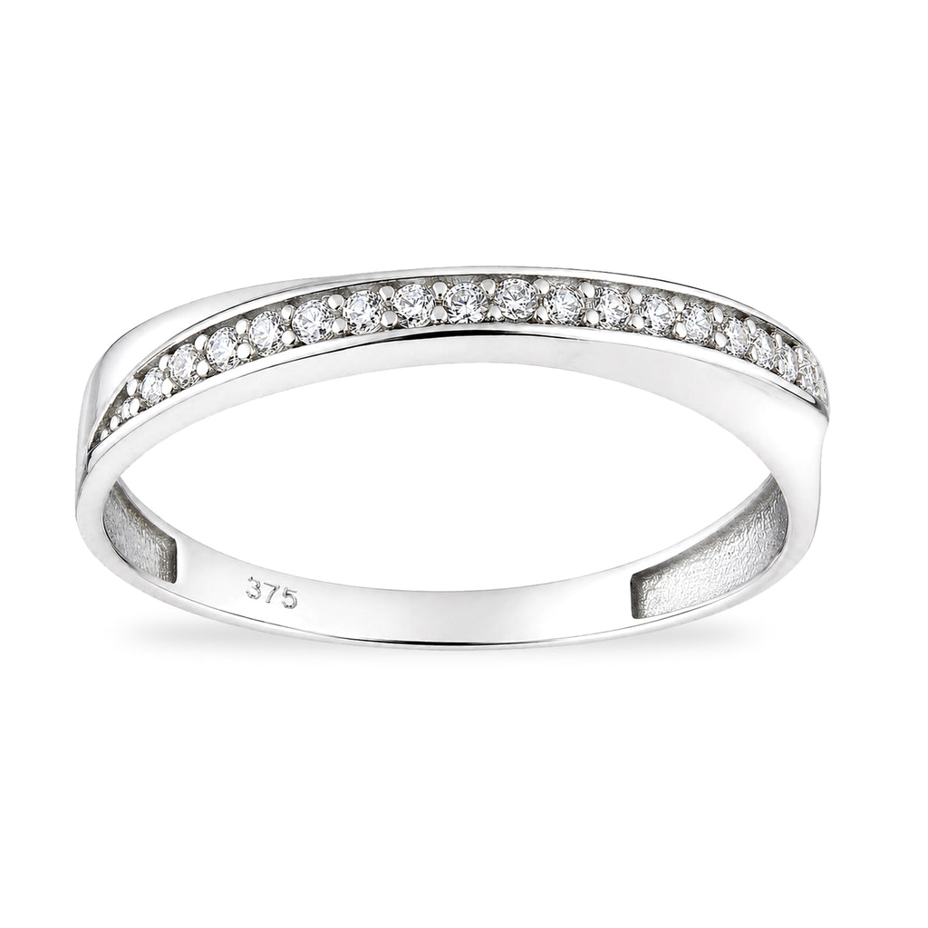 9ct White Gold Cubic Zirconia Crossover Eternity Ring