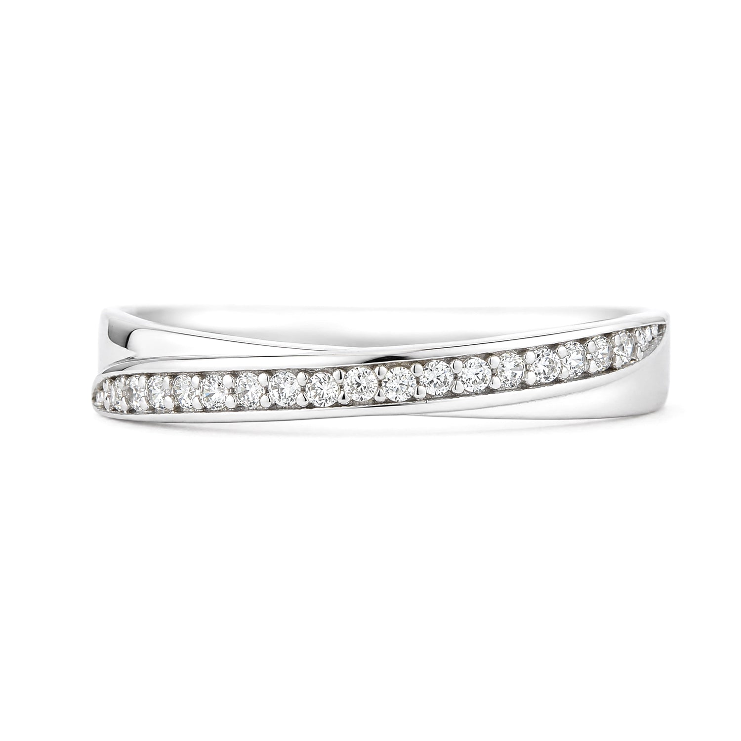 9ct White Gold Cubic Zirconia Crossover Eternity Ring