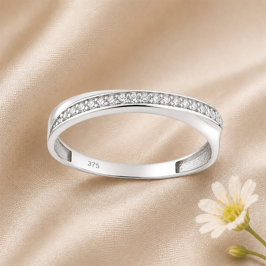 9ct White Gold Cubic Zirconia Crossover Eternity Ring