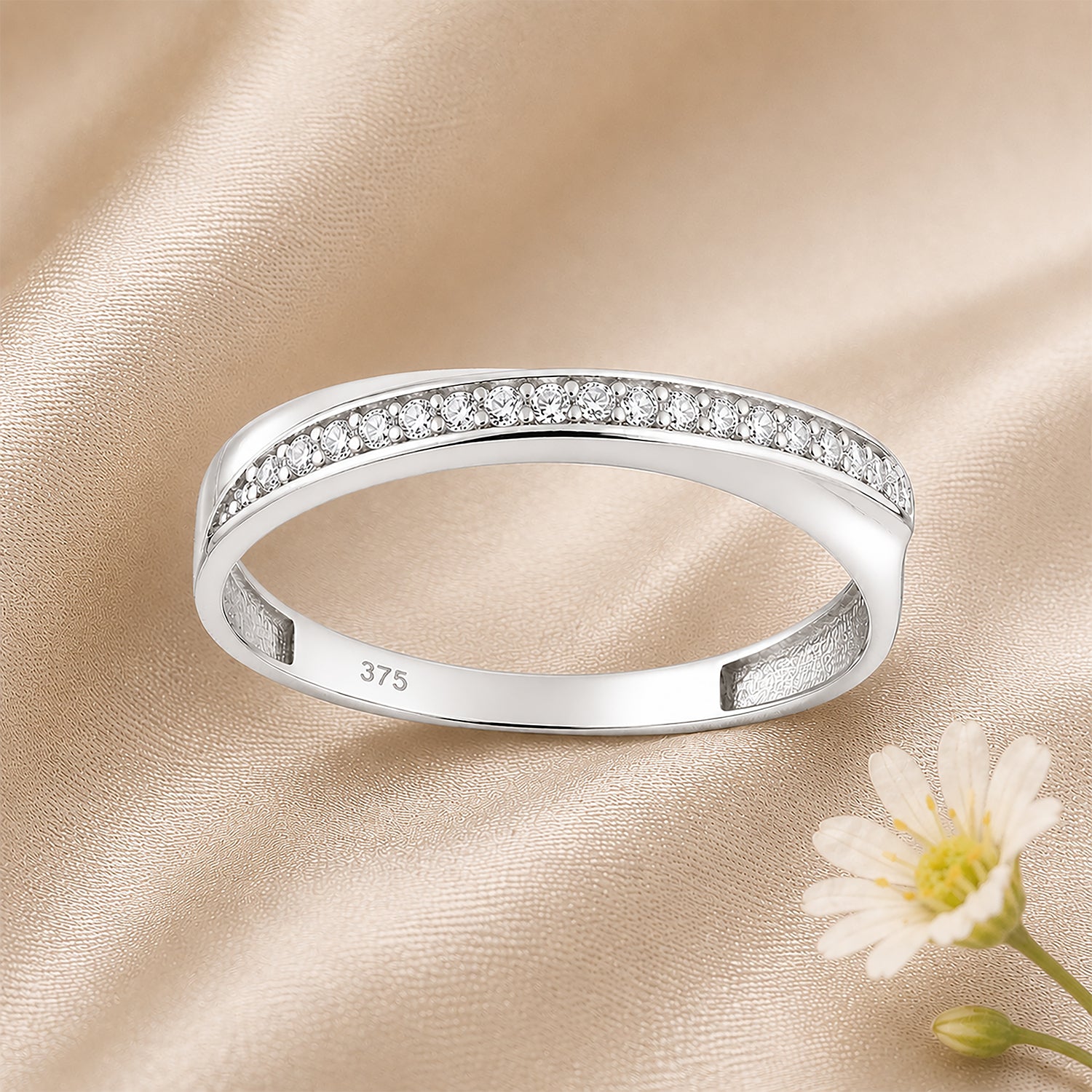 9ct White Gold Cubic Zirconia Crossover Eternity Ring
