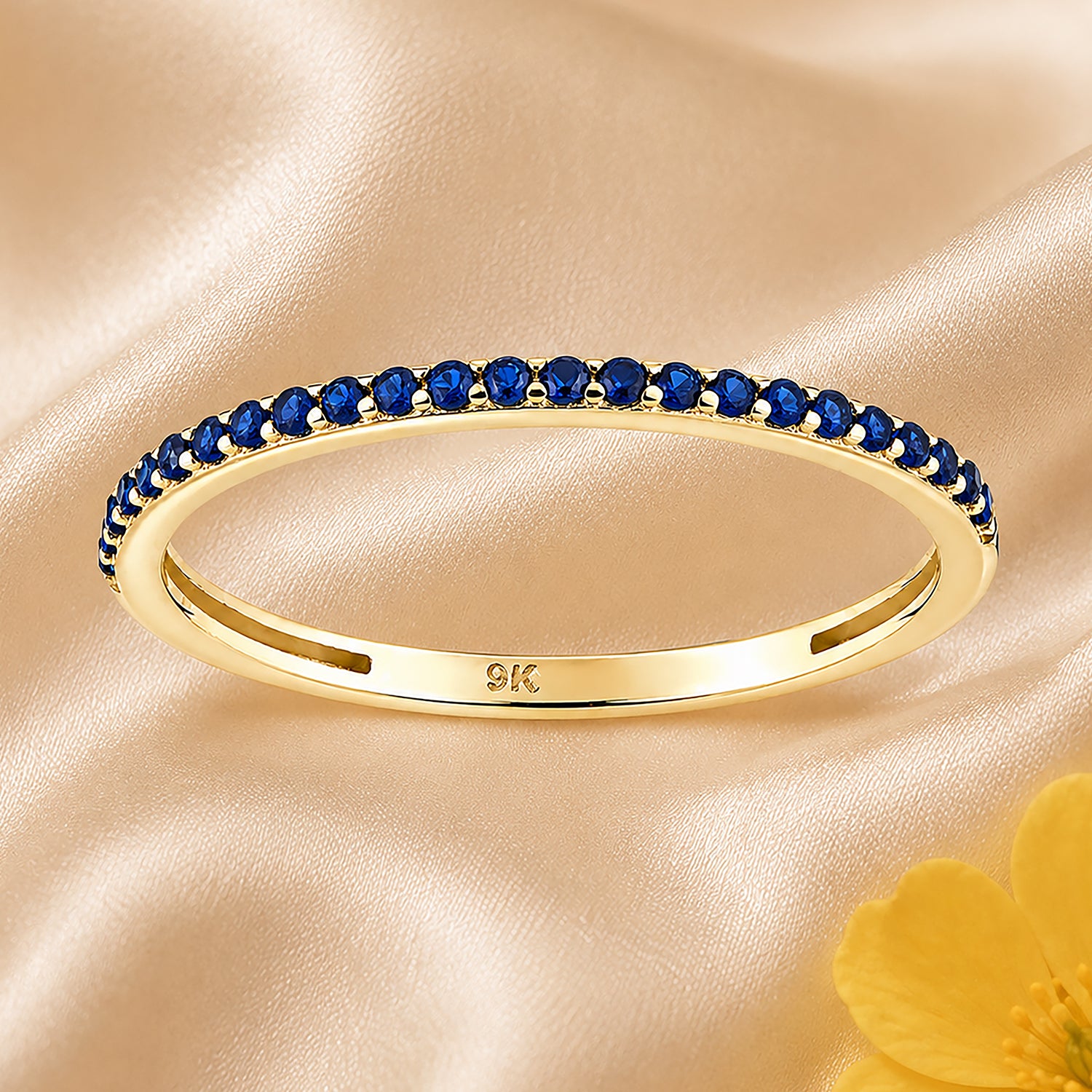 9ct Yellow Gold Blue Cubic Zirconia Ring