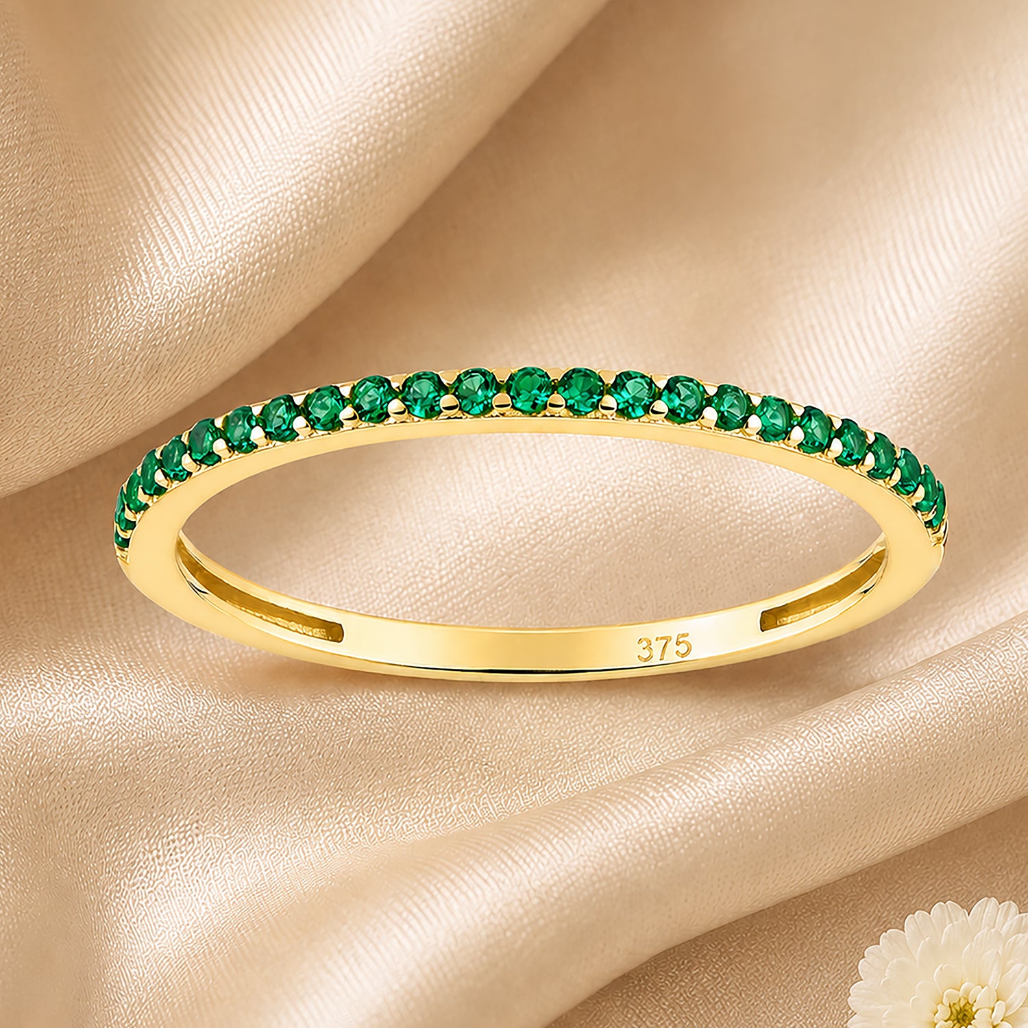9ct Yellow Gold Green Cubic Zirconia Ring