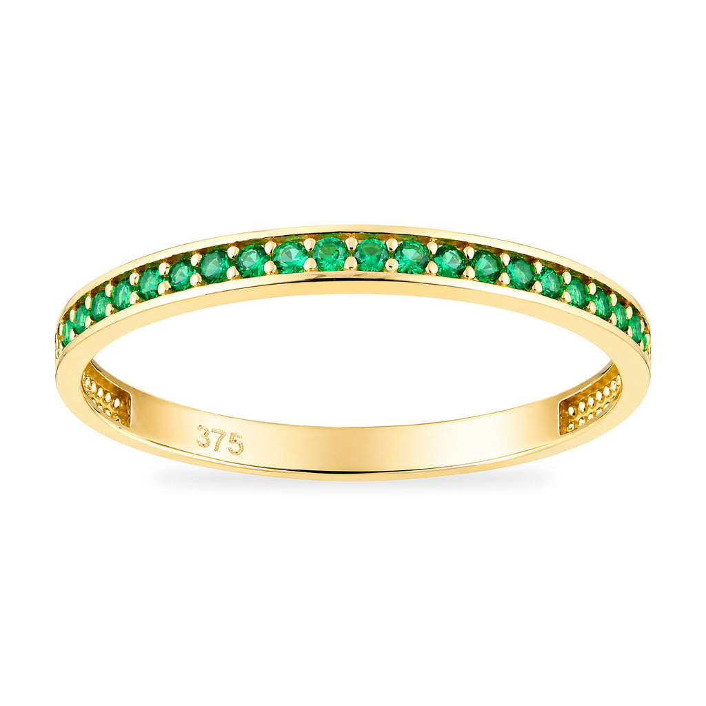 9ct Yellow Gold CZ Emerald Eternity Ring