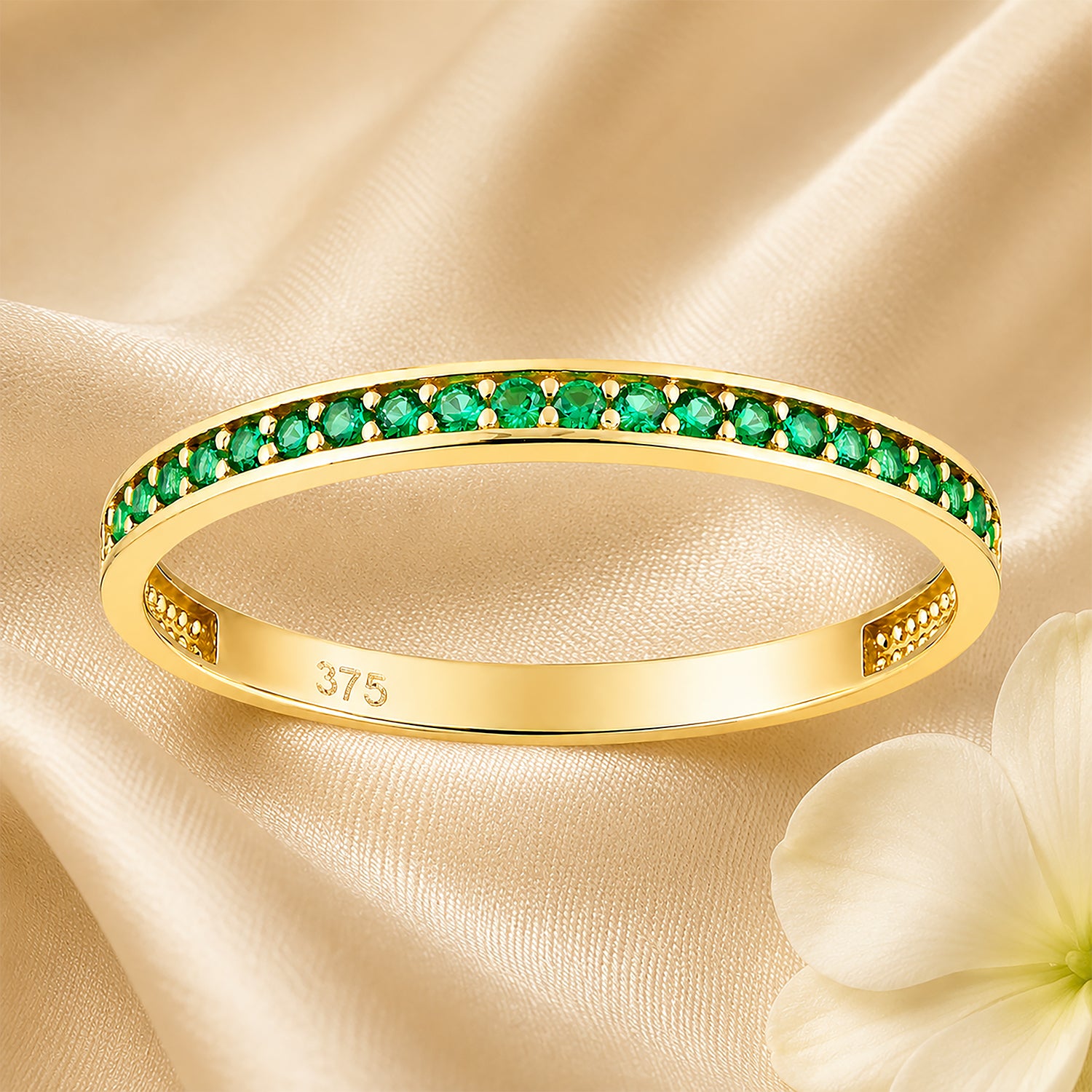 9ct Yellow Gold CZ Emerald Eternity Ring