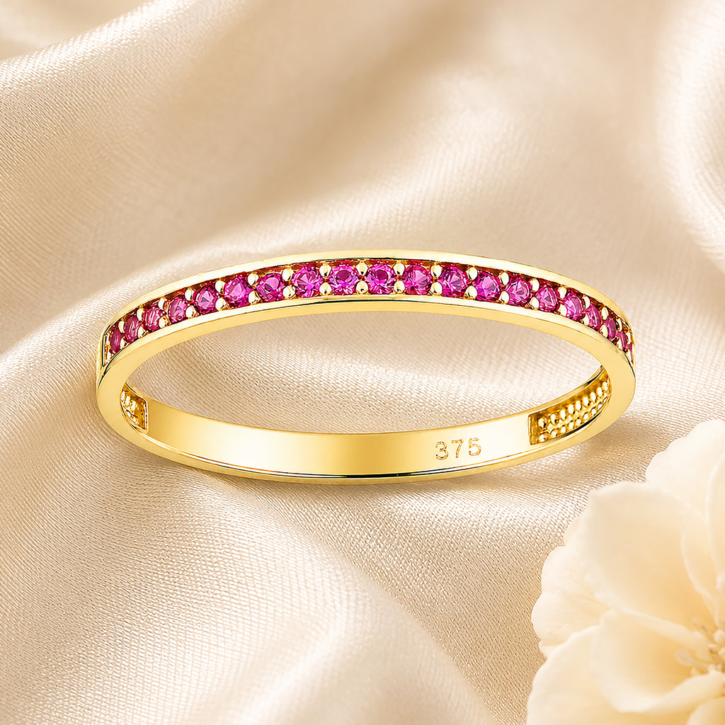 9ct Yellow Gold CZ Ruby Eternity Ring