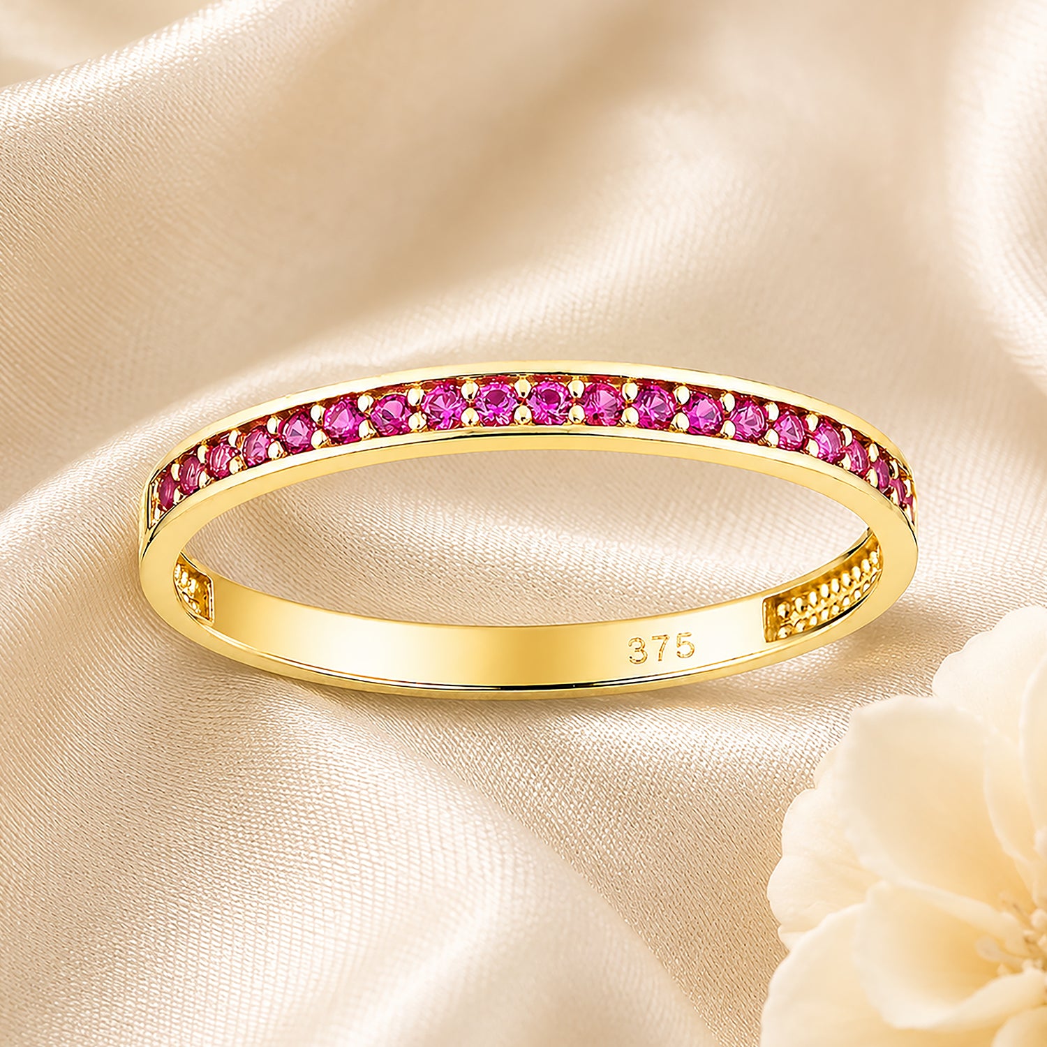 9ct Yellow Gold CZ Ruby Eternity Ring