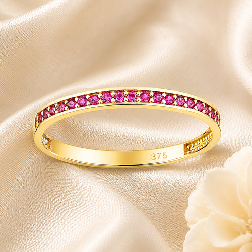 9ct Yellow Gold CZ Ruby Eternity Ring