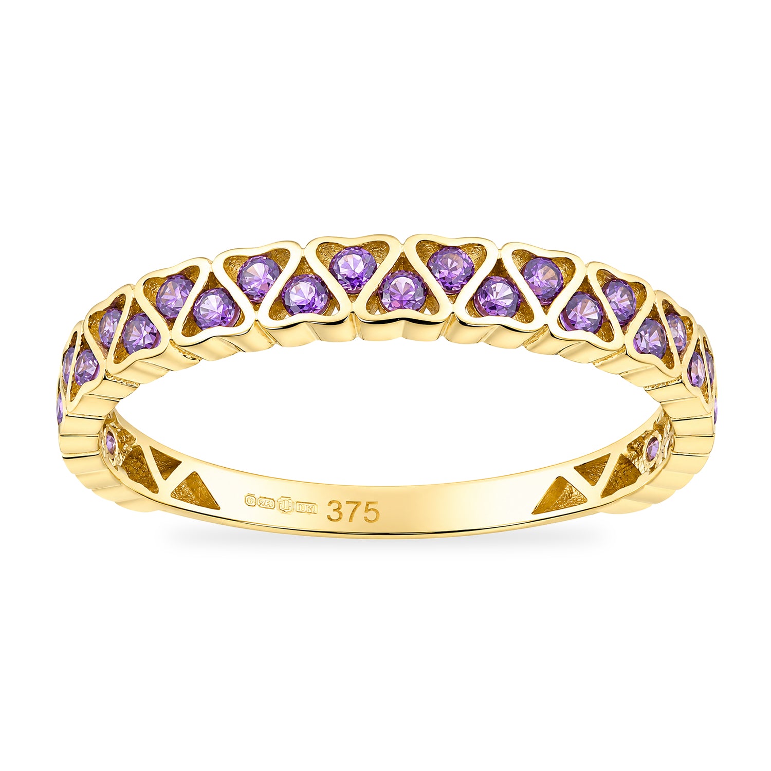 9ct Yellow Gold CZ Amethyst Lattice Band Eternity Ring