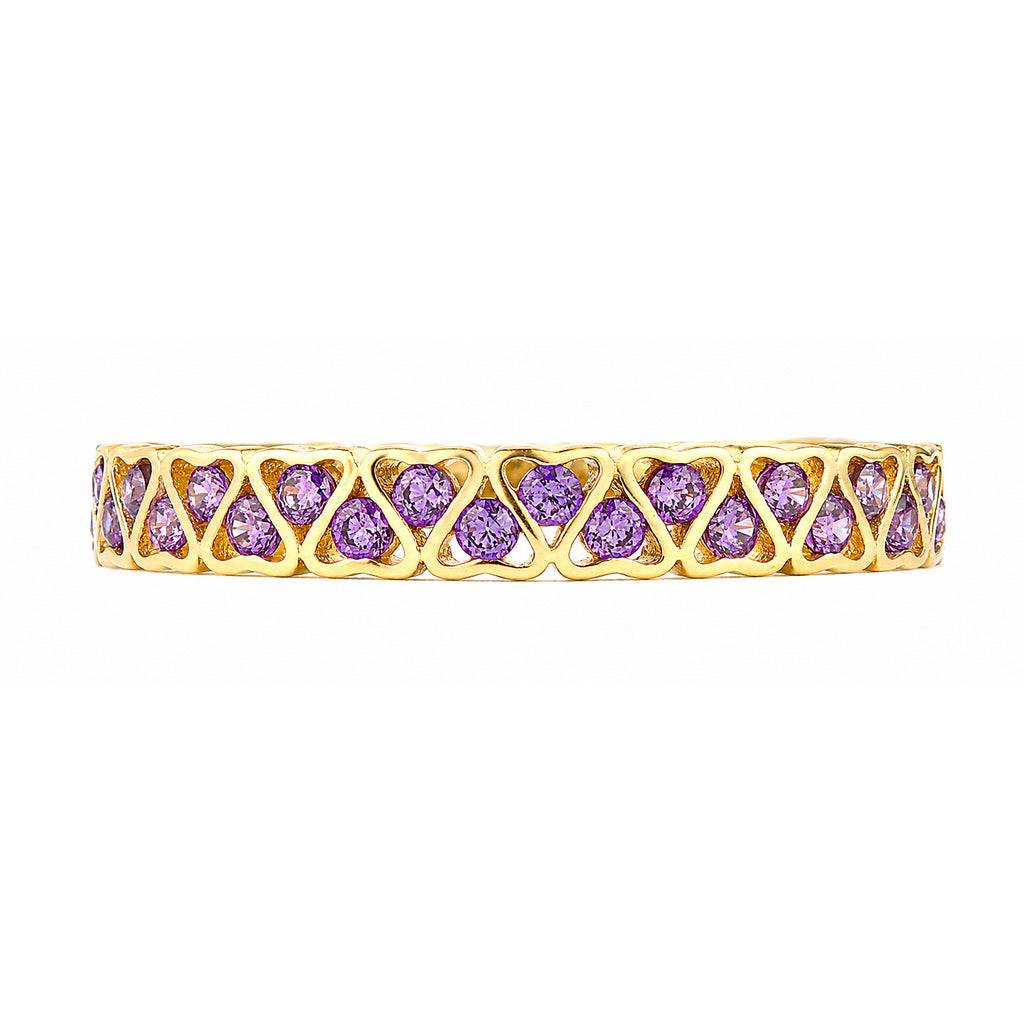9ct Yellow Gold CZ Amethyst Lattice Band Eternity Ring