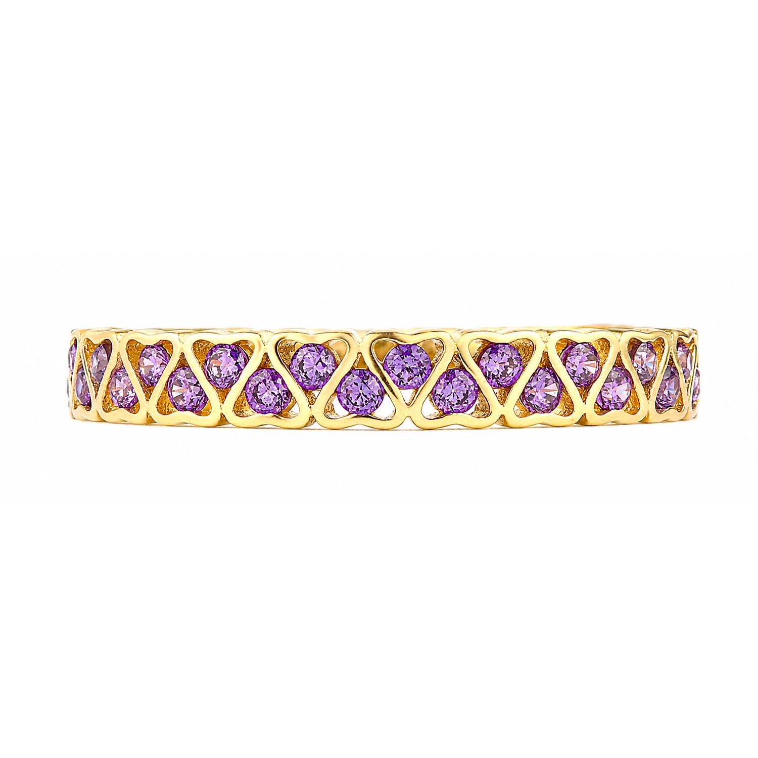 9ct Yellow Gold CZ Amethyst Lattice Band Eternity Ring