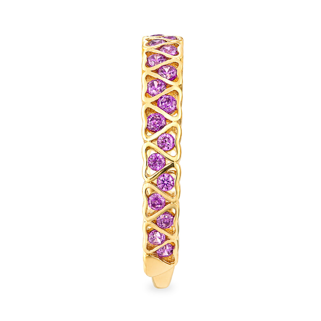 9ct Yellow Gold CZ Amethyst Lattice Band Eternity Ring