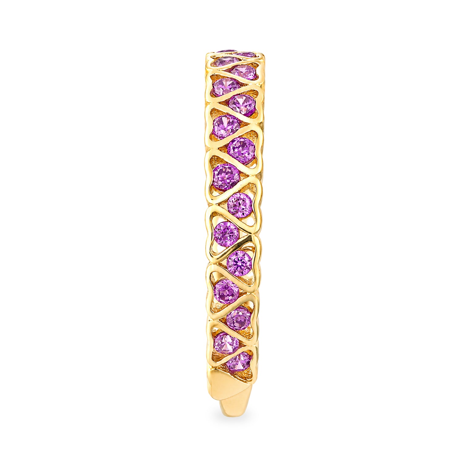 9ct Yellow Gold CZ Amethyst Lattice Band Eternity Ring