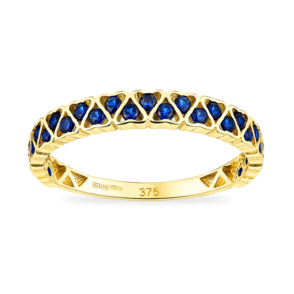 9ct Yellow Gold CZ Sapphire Lattice Band Eternity Ring
