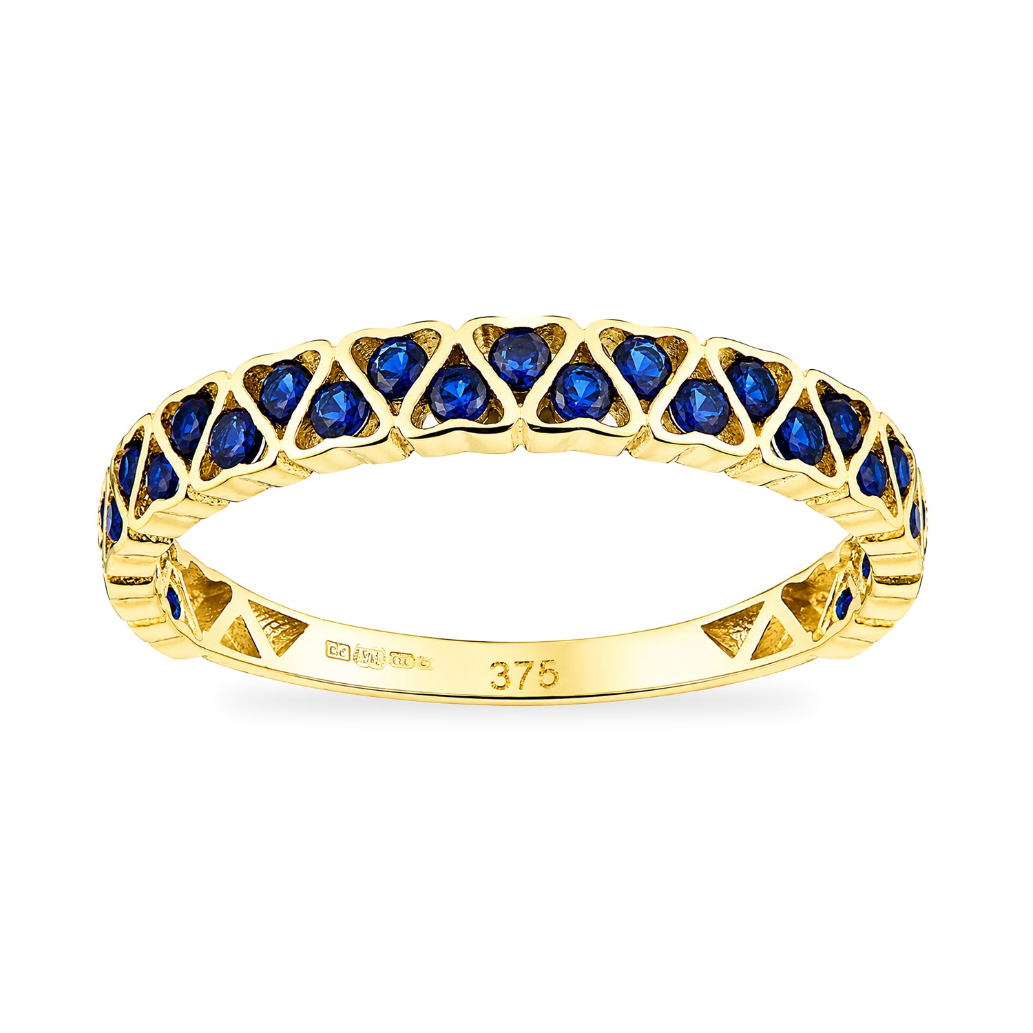 9ct Yellow Gold CZ Sapphire Lattice Band Eternity Ring