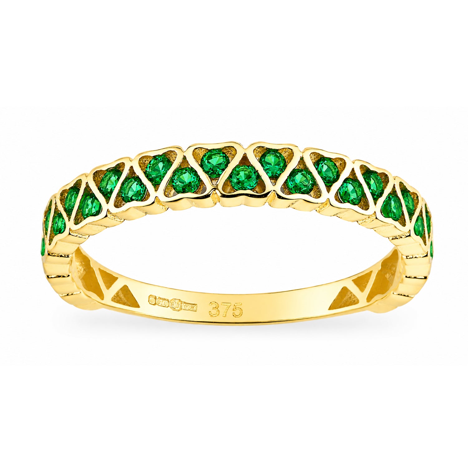 9ct Yellow Gold CZ Emerald Lattice Band Eternity Ring