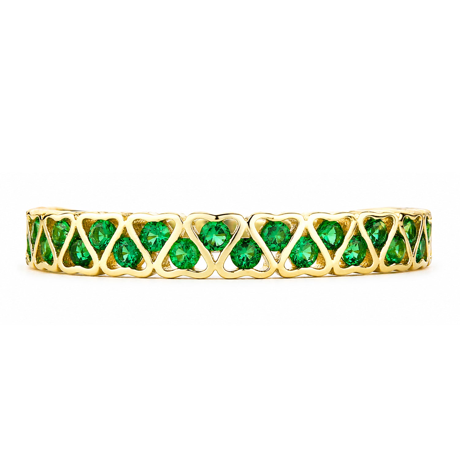 9ct Yellow Gold CZ Emerald Lattice Band Eternity Ring