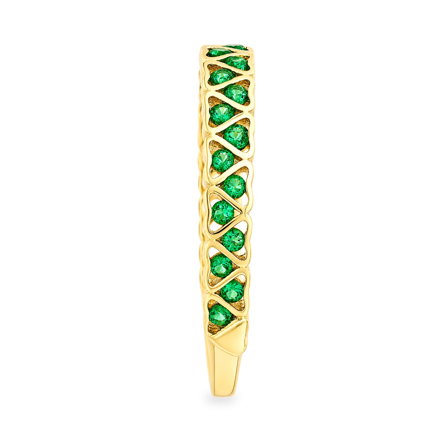 9ct Yellow Gold CZ Emerald Lattice Band Eternity Ring