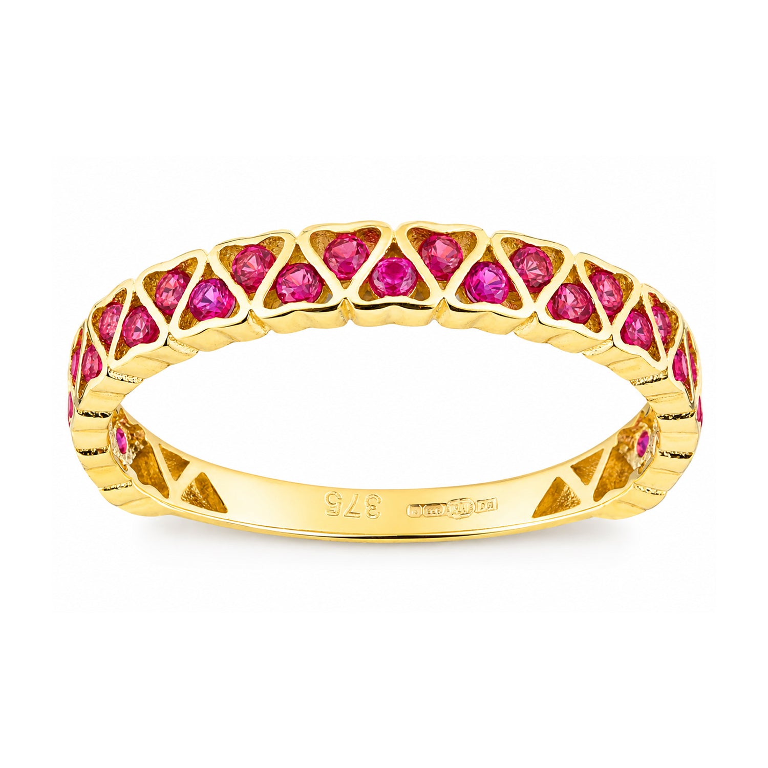 9ct Yellow Gold CZ Ruby Lattice Band Eternity Ring