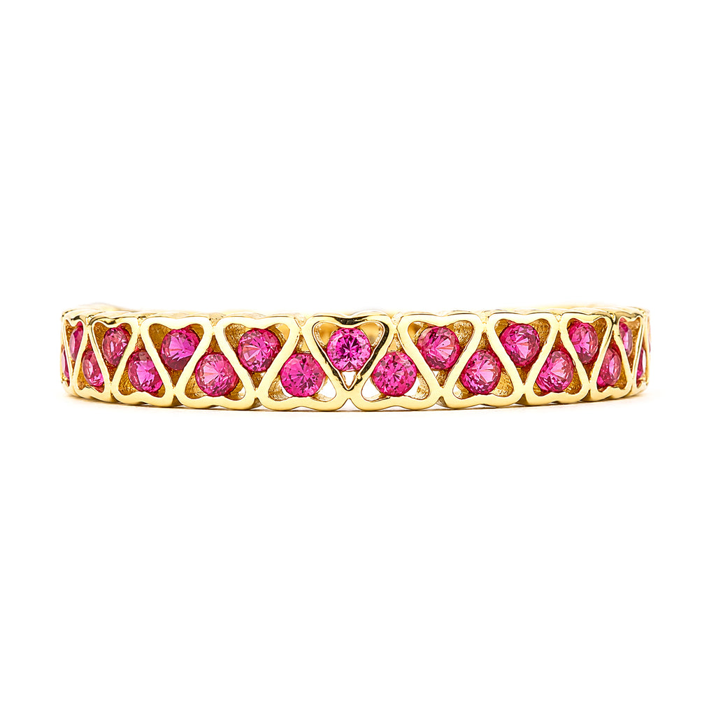 9ct Yellow Gold CZ Ruby Lattice Band Eternity Ring