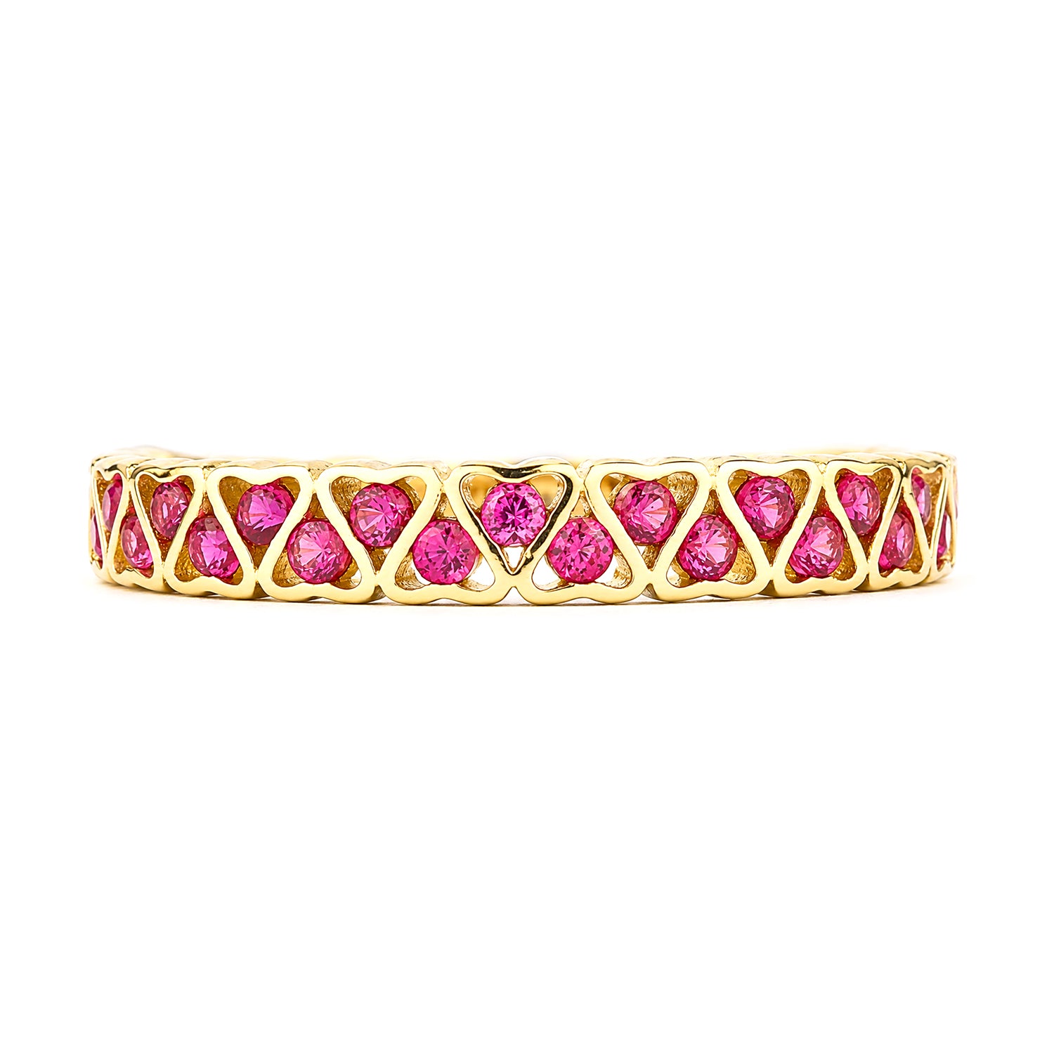 9ct Yellow Gold CZ Ruby Lattice Band Eternity Ring