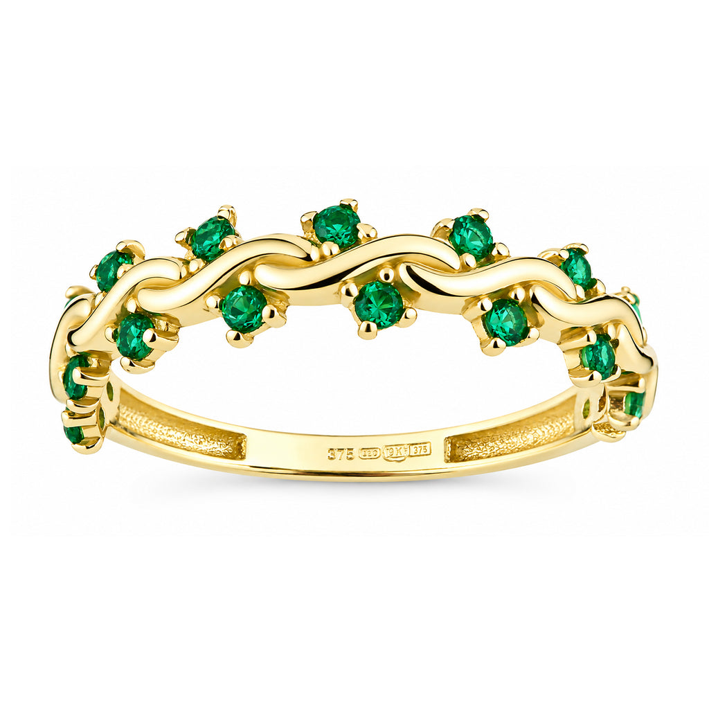 9ct Yellow Gold CZ Emerald Wave Eternity Ring