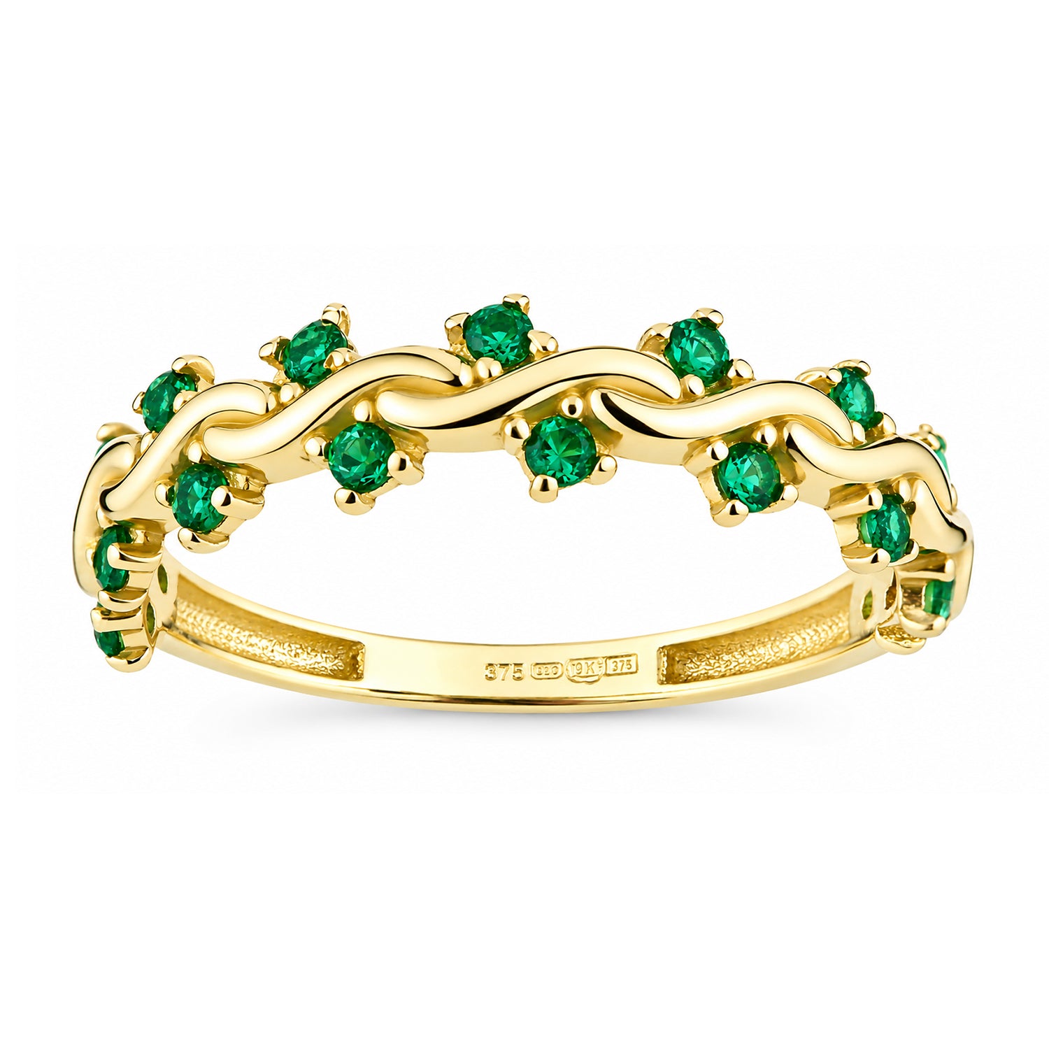 9ct Yellow Gold CZ Emerald Wave Eternity Ring