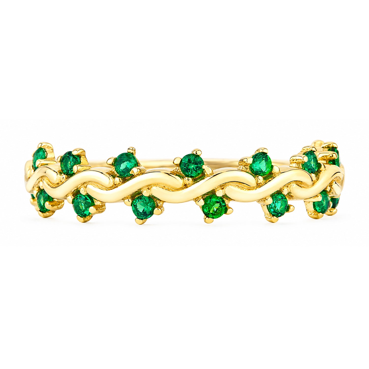 9ct Yellow Gold CZ Emerald Wave Eternity Ring
