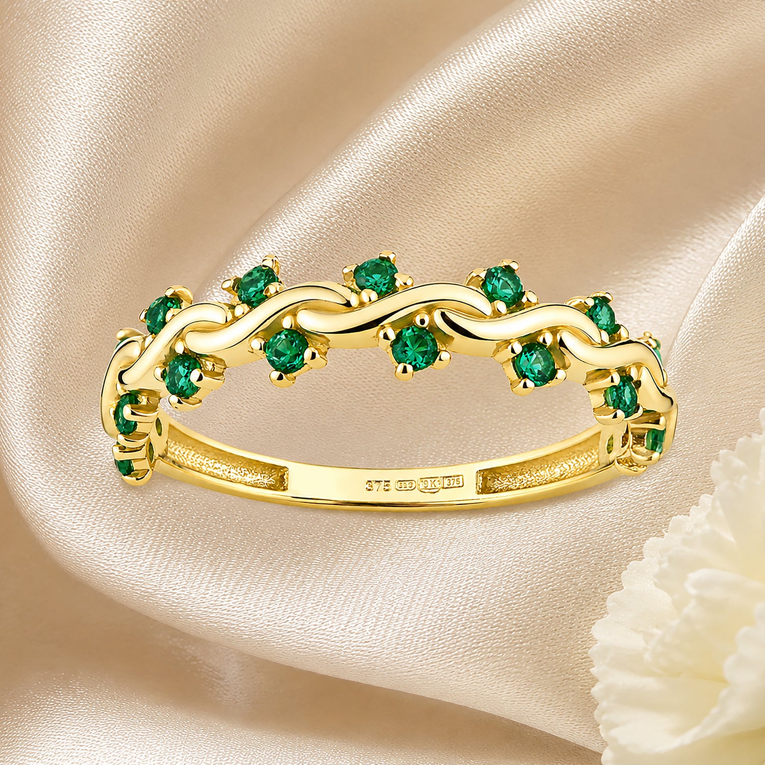 9ct Yellow Gold CZ Emerald Wave Eternity Ring
