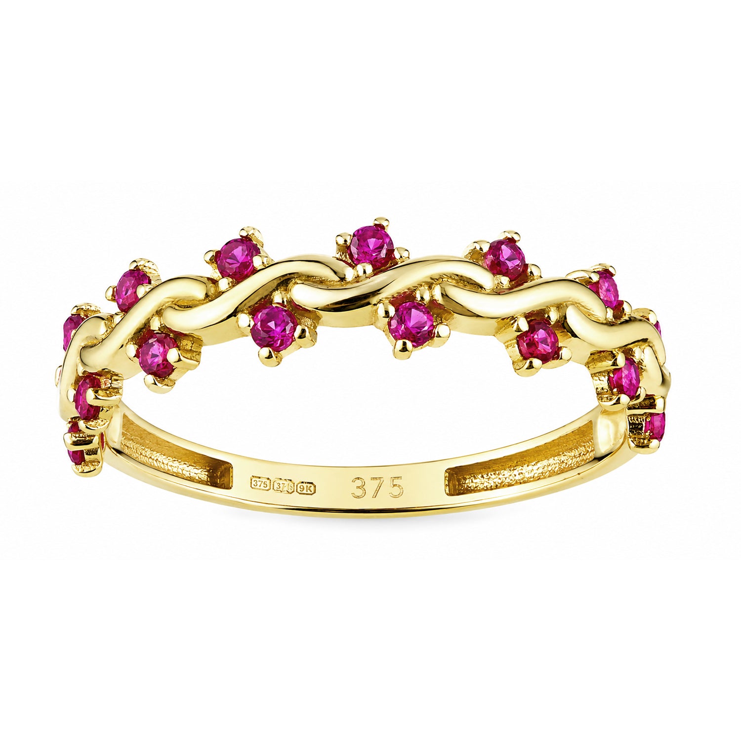 9ct Yellow Gold CZ Ruby Wave Eternity Ring