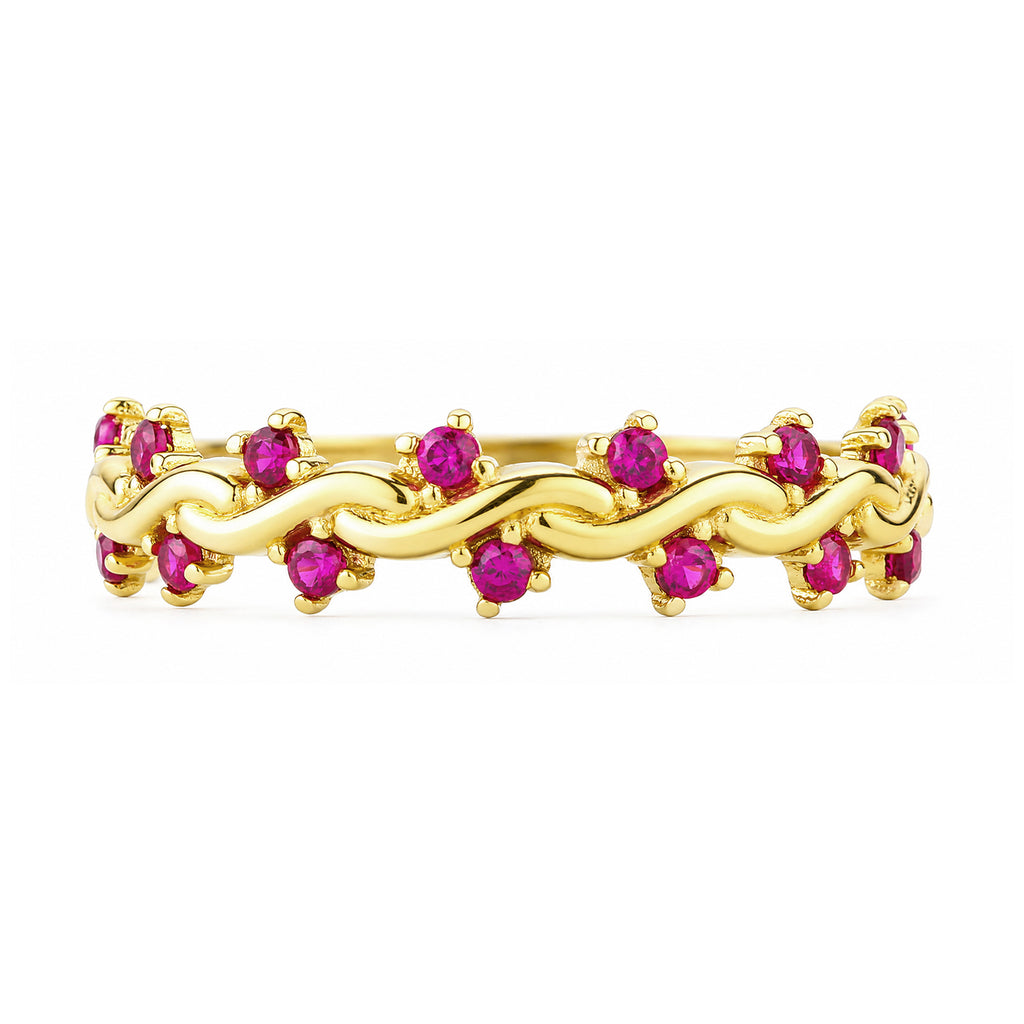 9ct Yellow Gold CZ Ruby Wave Eternity Ring