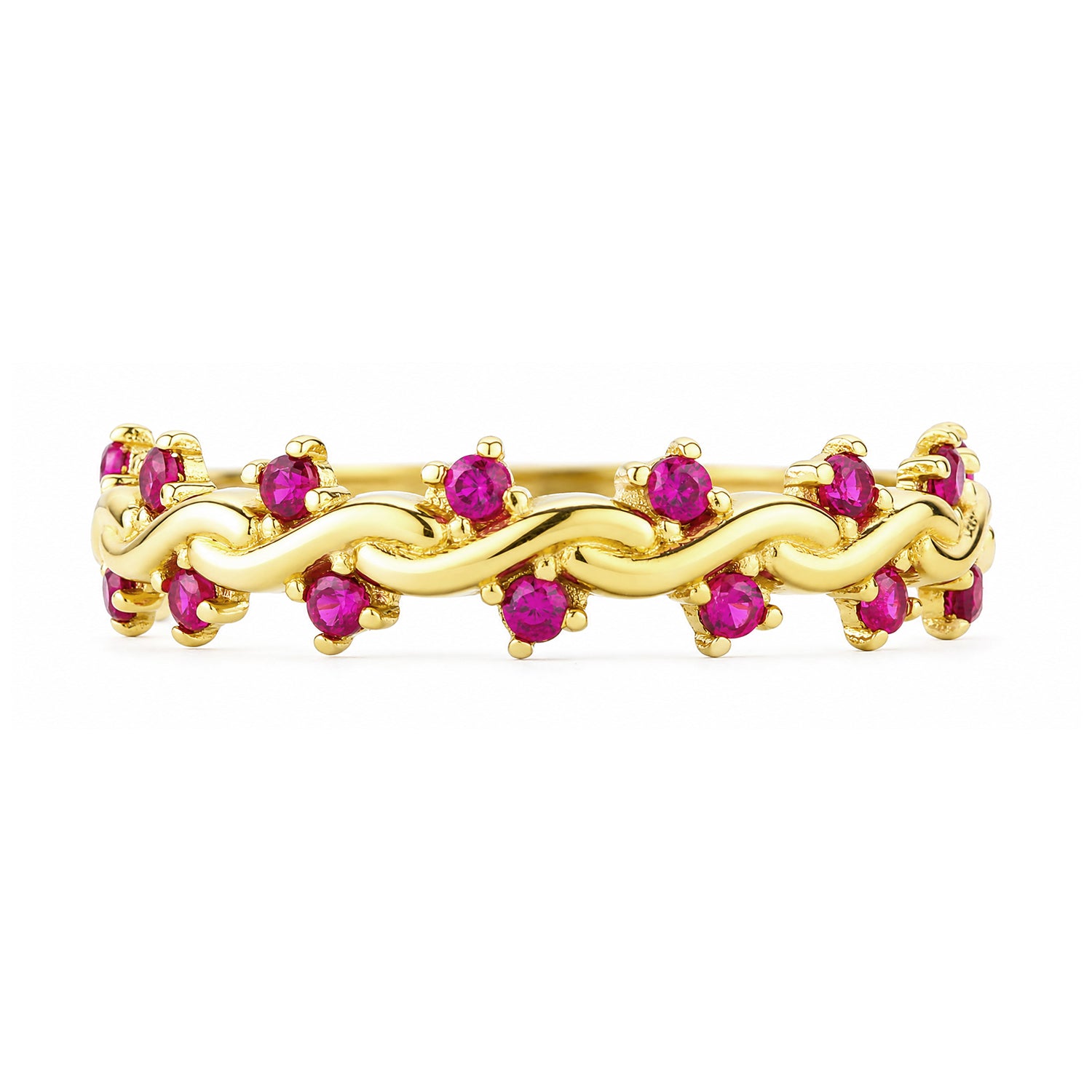 9ct Yellow Gold CZ Ruby Wave Eternity Ring