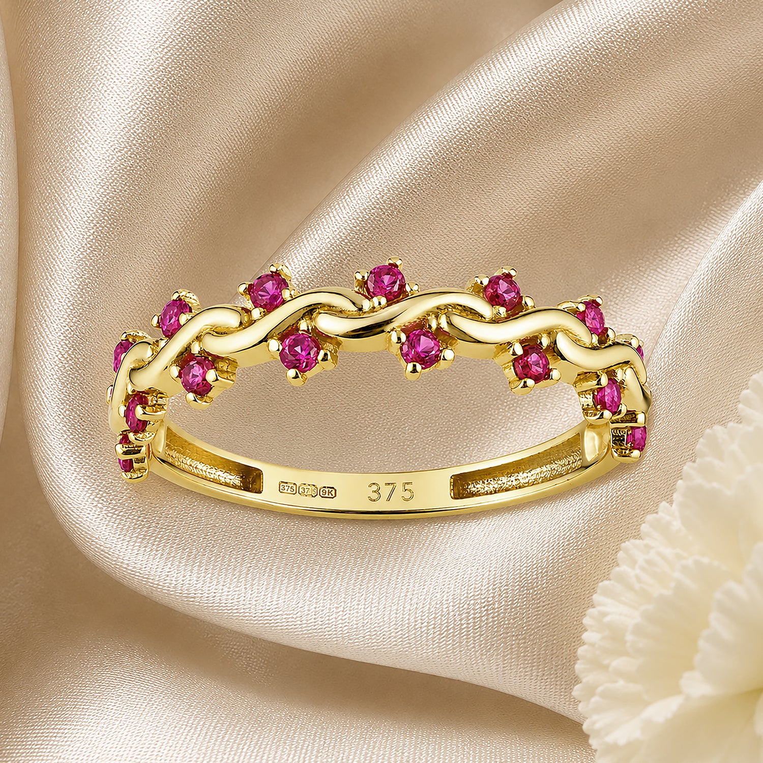 9ct Yellow Gold CZ Ruby Wave Eternity Ring