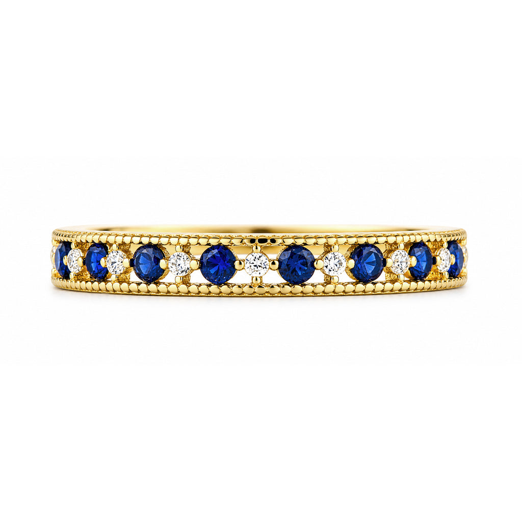 9ct Yellow Gold CZ Sapphire Eternity Ring with Heart Edge