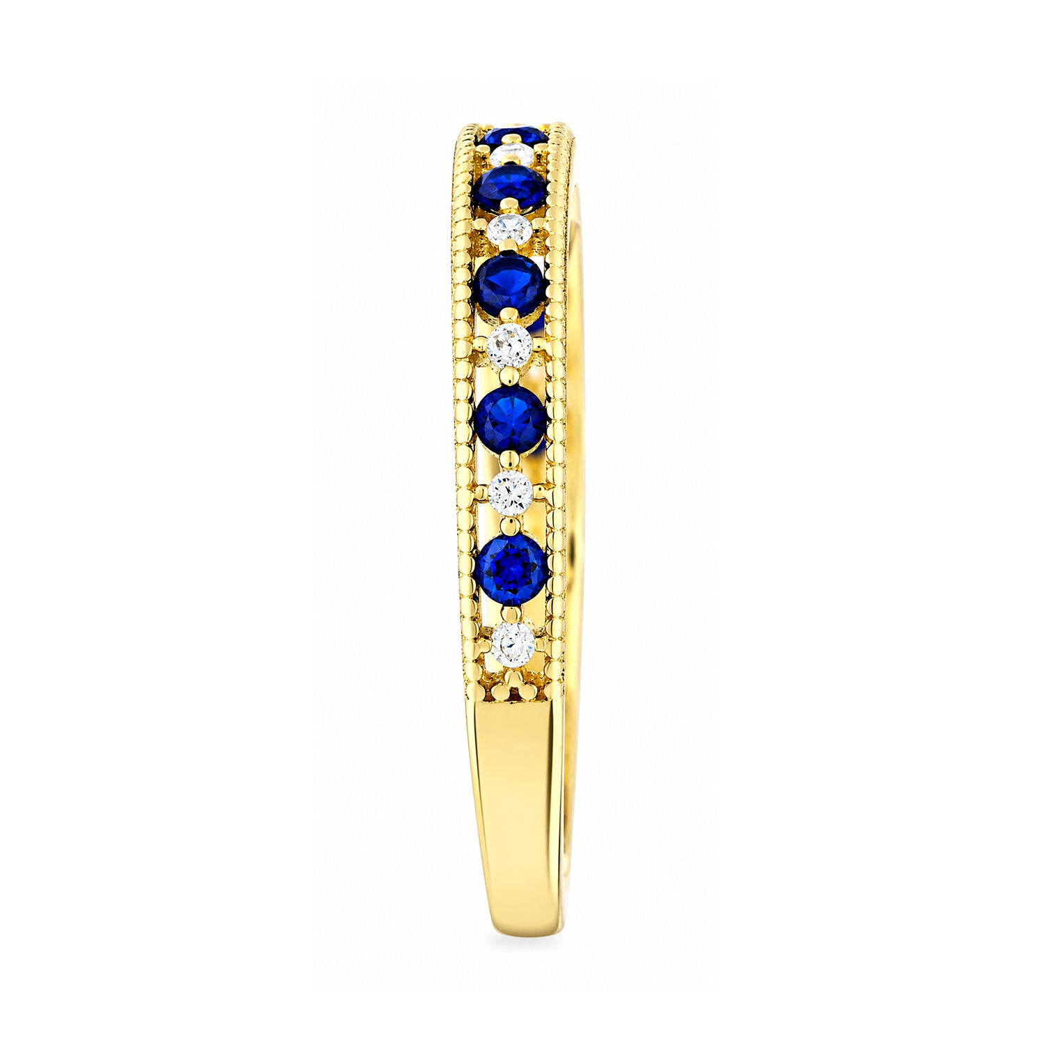9ct Yellow Gold CZ Sapphire Eternity Ring with Heart Edge