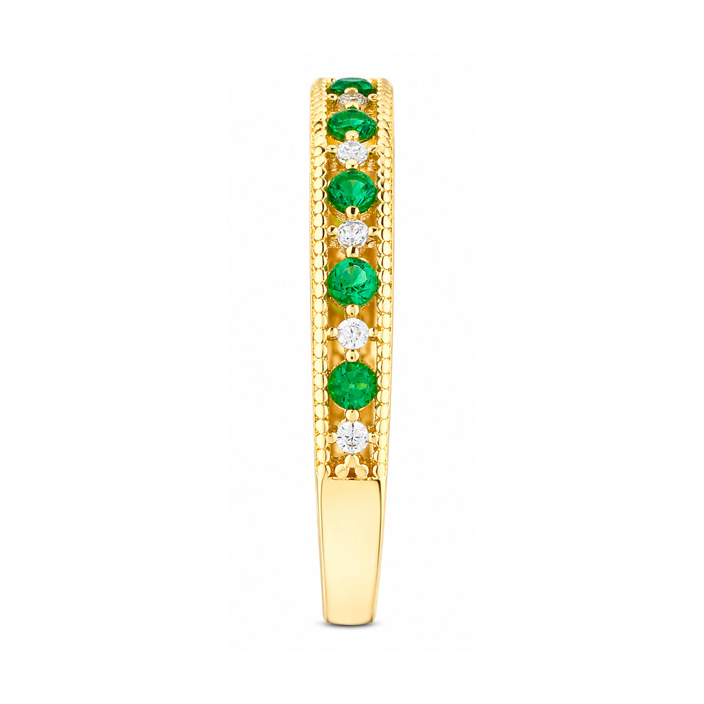 9ct Yellow Gold CZ Emerald Eternity Ring with Heart Edge