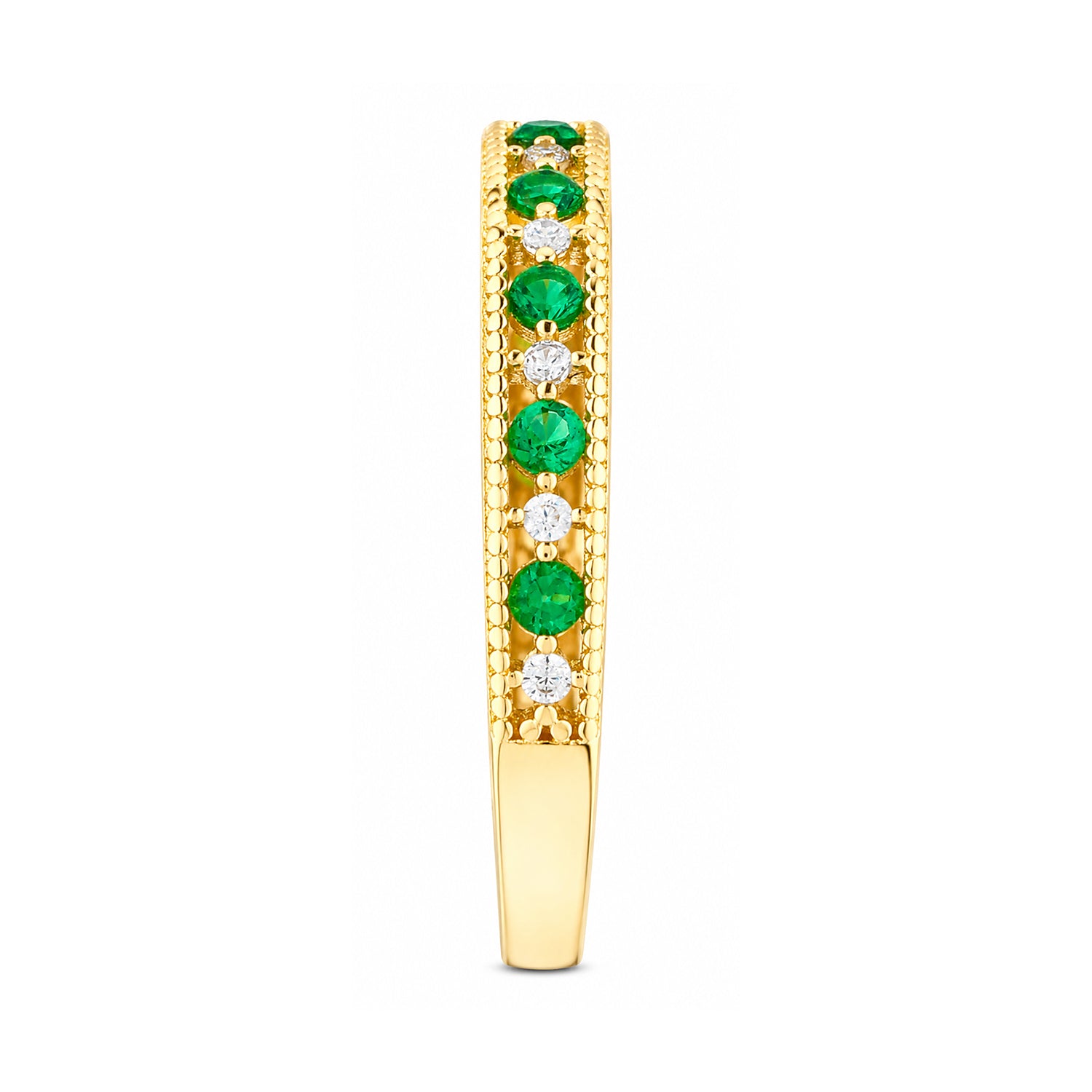 9ct Yellow Gold CZ Emerald Eternity Ring with Heart Edge
