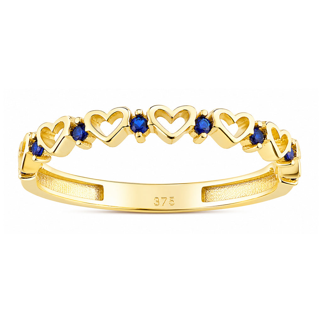 9ct Yellow Gold CZ Sapphire Heart Eternity Ring