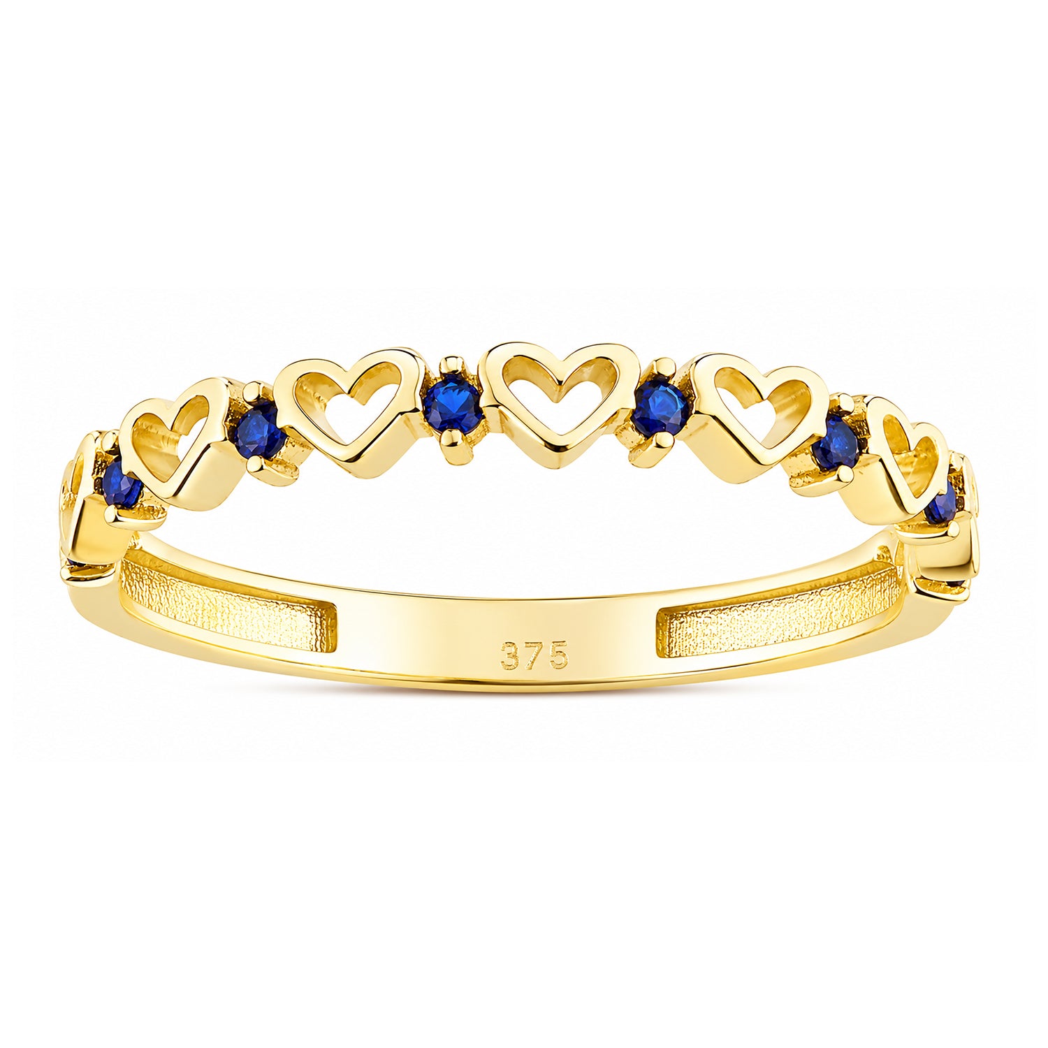 9ct Yellow Gold CZ Sapphire Heart Eternity Ring