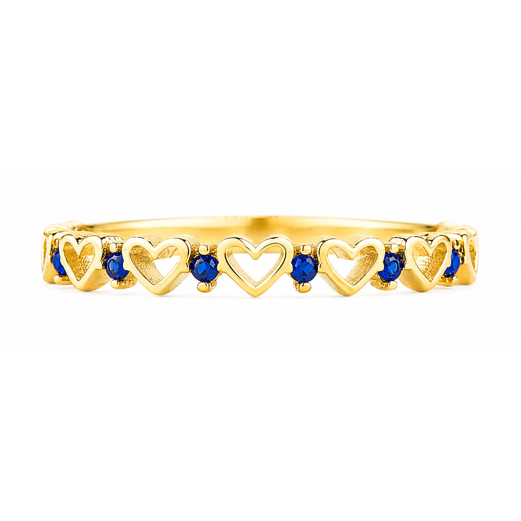 9ct Yellow Gold CZ Sapphire Heart Eternity Ring