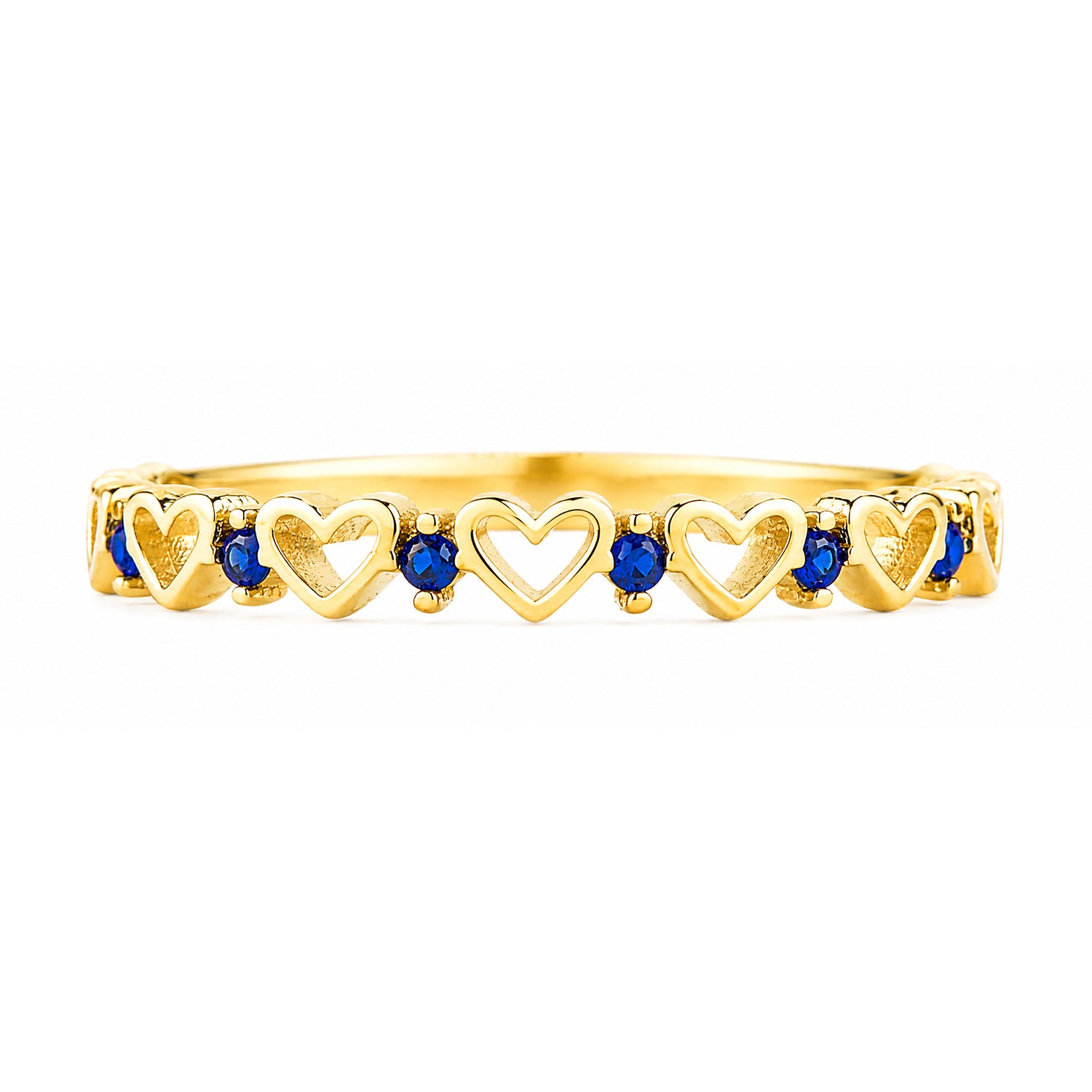 9ct Yellow Gold CZ Sapphire Heart Eternity Ring