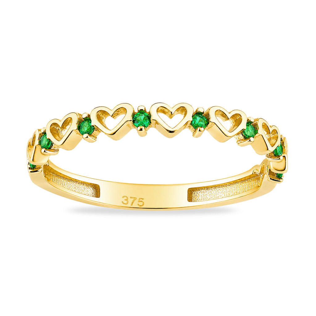 9ct Yellow Gold CZ Emerald Heart Eternity Ring