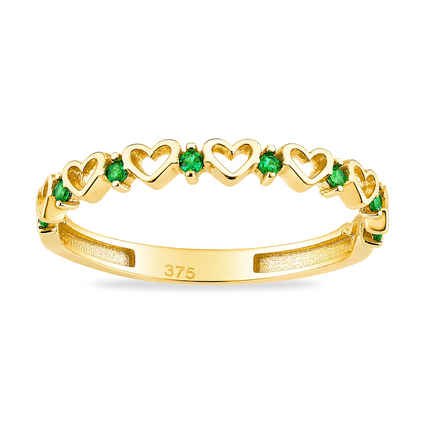 9ct Yellow Gold CZ Emerald Heart Eternity Ring