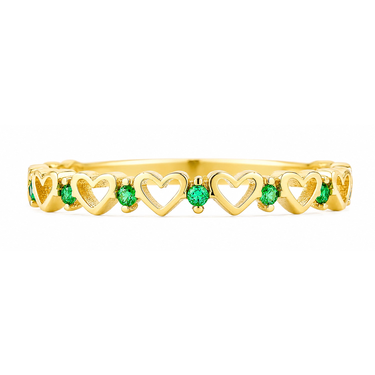 9ct Yellow Gold CZ Emerald Heart Eternity Ring