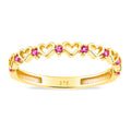9ct Yellow Gold CZ Ruby Heart Eternity Ring