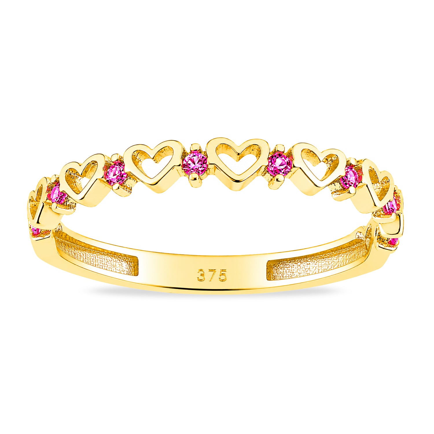 9ct Yellow Gold CZ Ruby Heart Eternity Ring