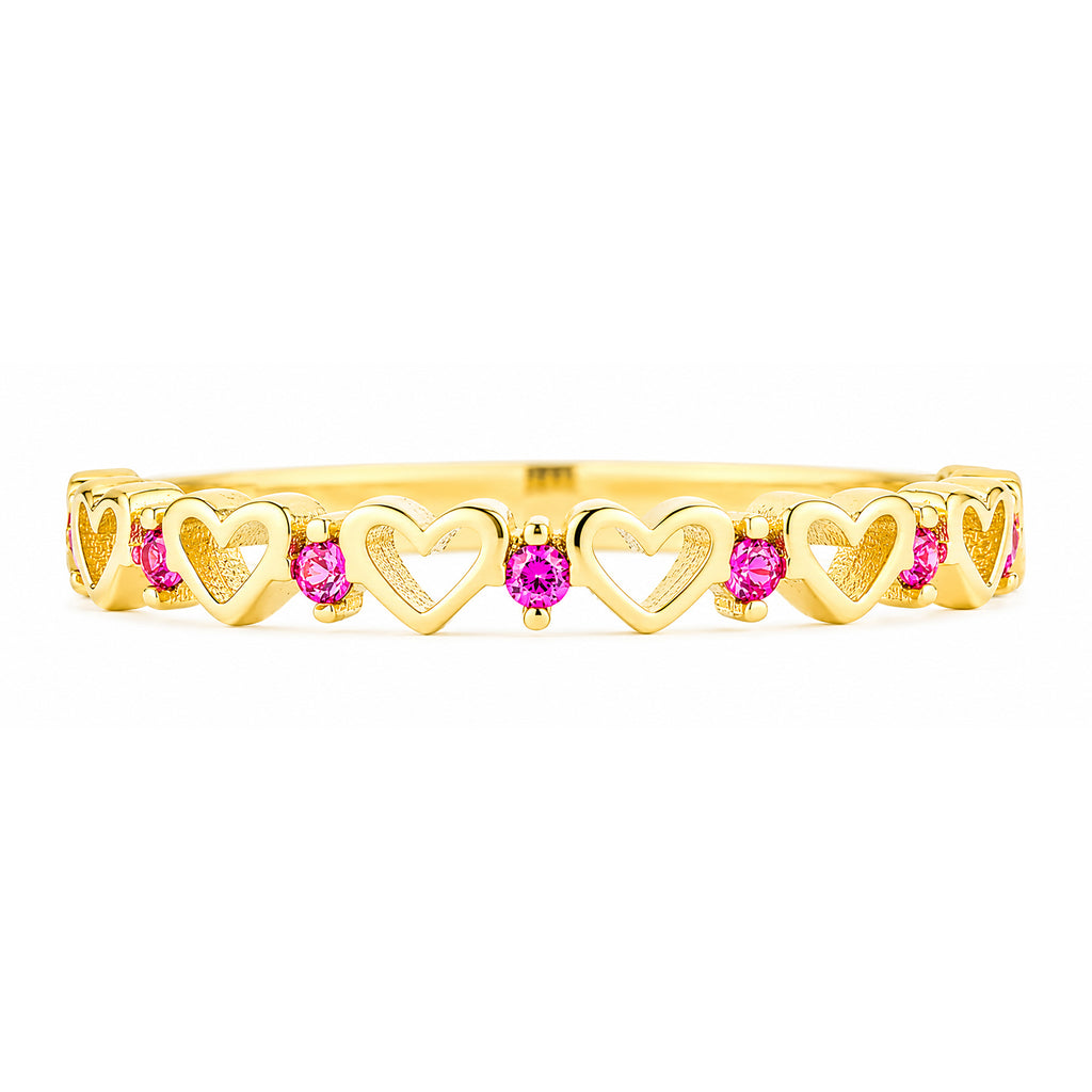9ct Yellow Gold CZ Ruby Heart Eternity Ring