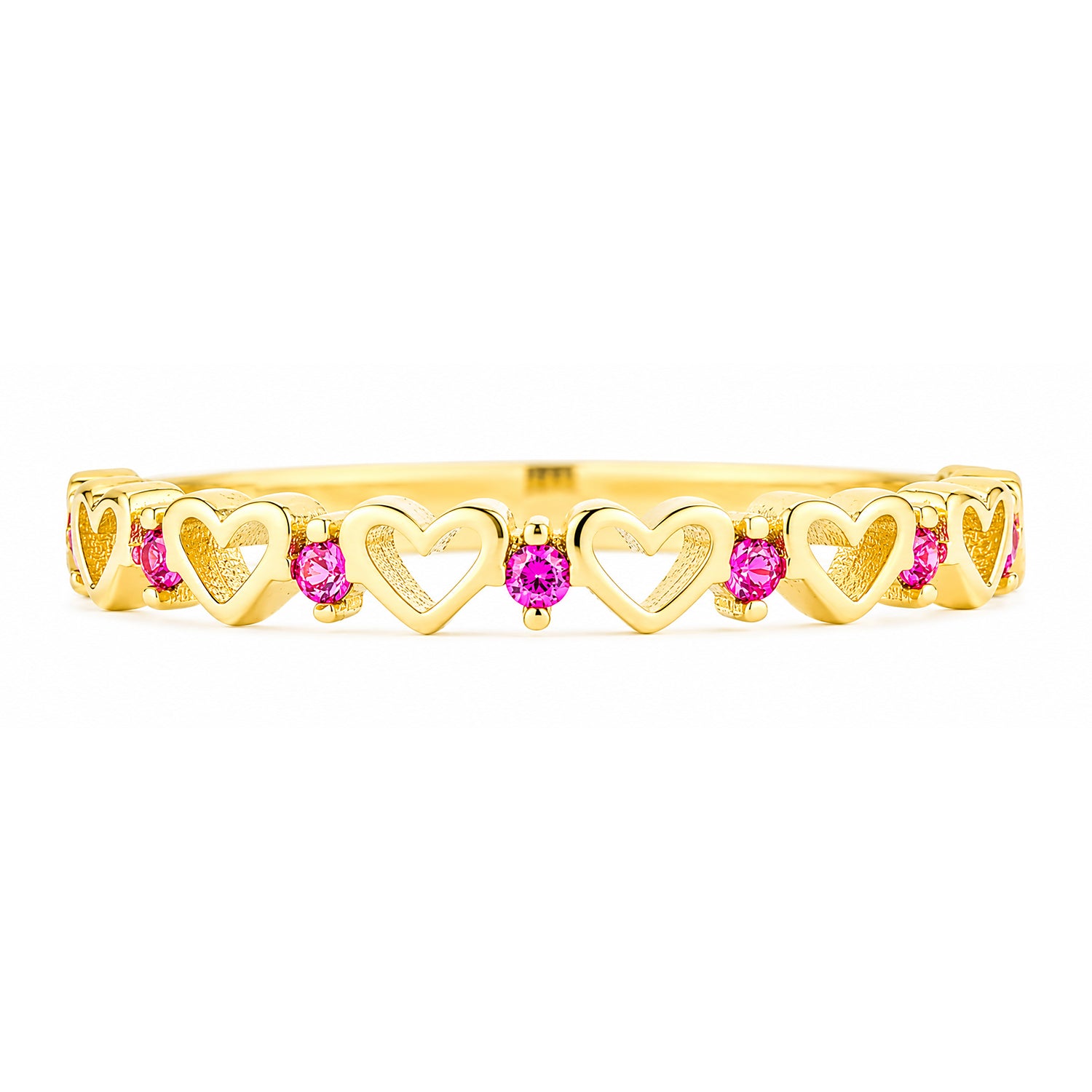 9ct Yellow Gold CZ Ruby Heart Eternity Ring
