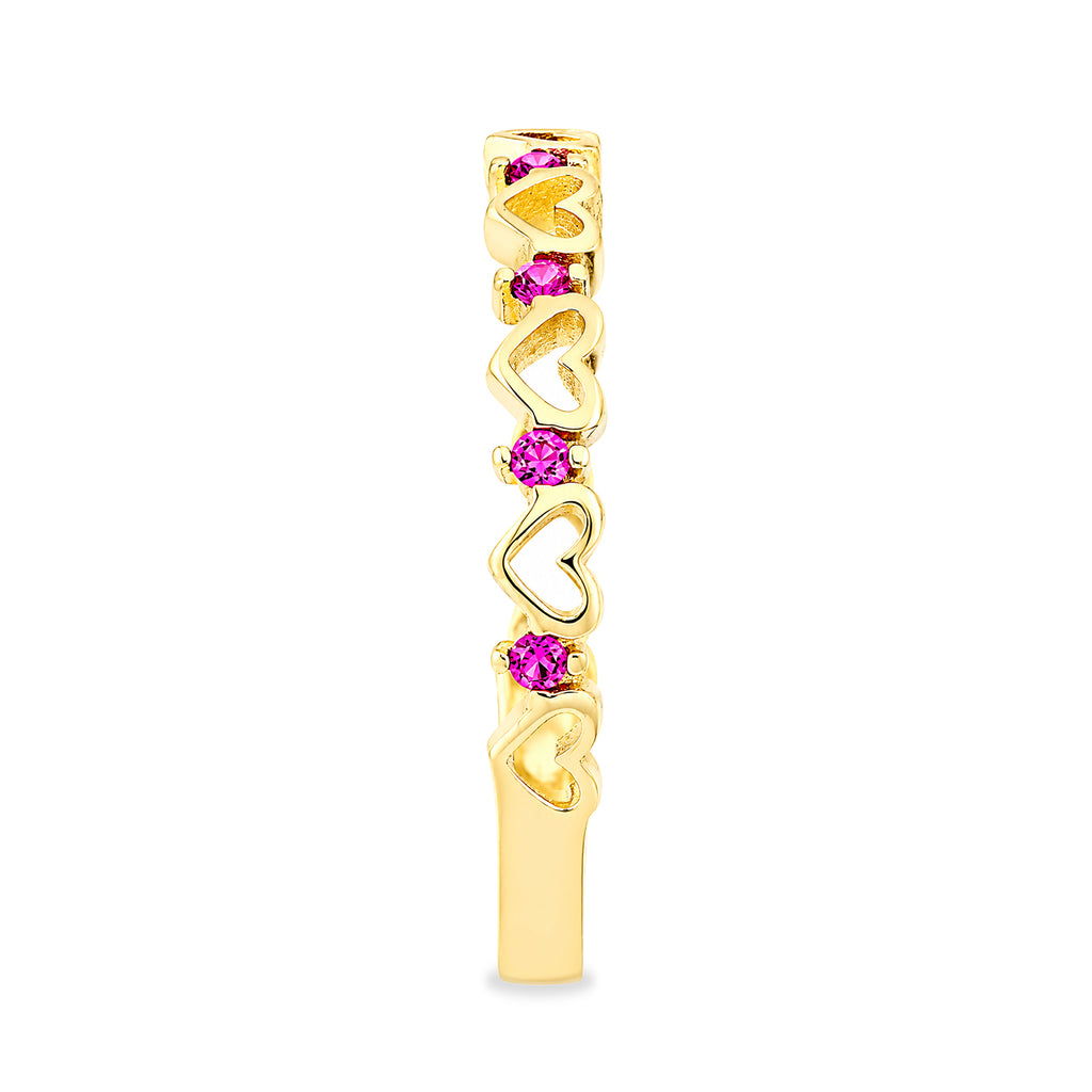 9ct Yellow Gold CZ Ruby Heart Eternity Ring