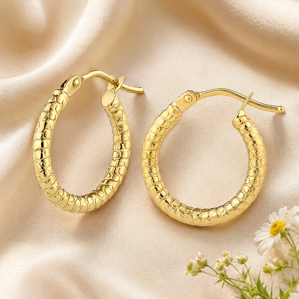 9ct Yellow Gold Diamond Cut Hoop Earrings